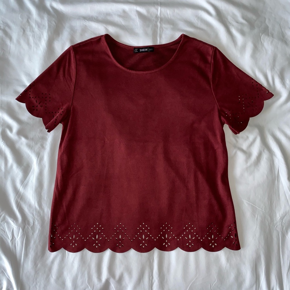Red Scalloped Laser Cut Suede Top